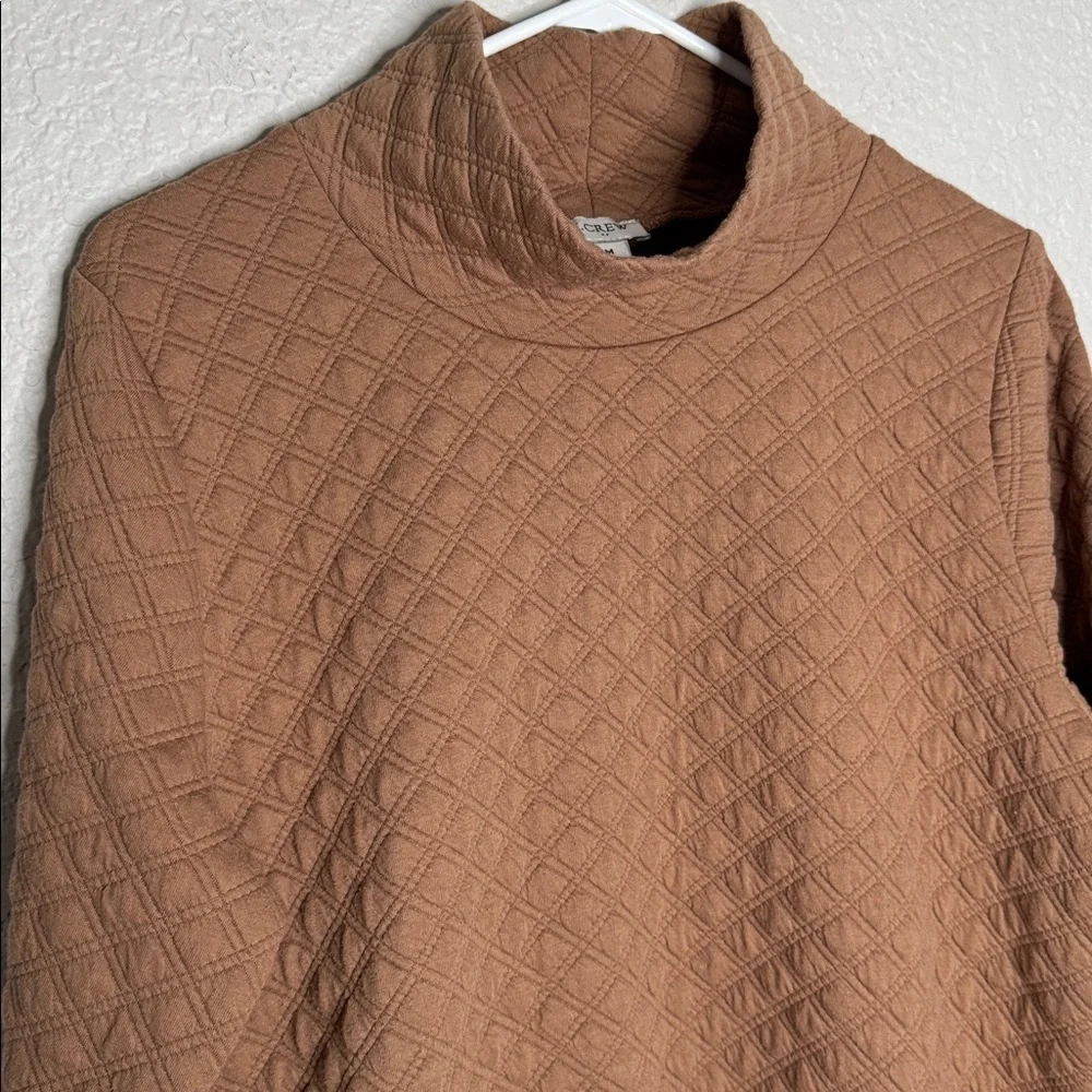 J. Crew Quilted Mock Neck Sweatshirt Medium Camel Tan Long Sleeve Pullover
